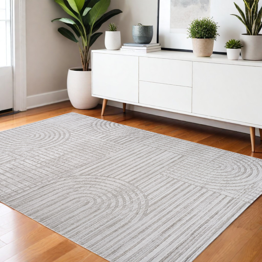 558435 4 x 6 ft. Abstract Distressed Rectangle Area Rug, Light Gray & Ivory