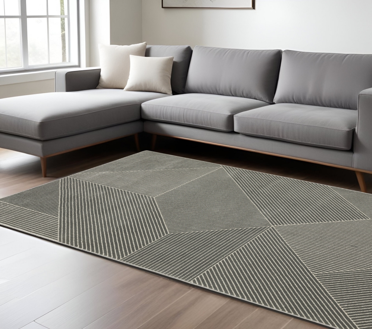 576137 8 x 11 ft. Geometric Rectangle Area Rug, Gray & Ivory