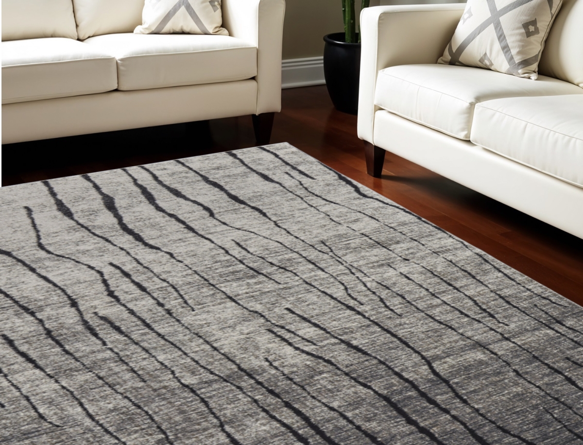 565961 7 x 10 ft. Abstract Power Loom Rectangle Area Rug, Gray & Black