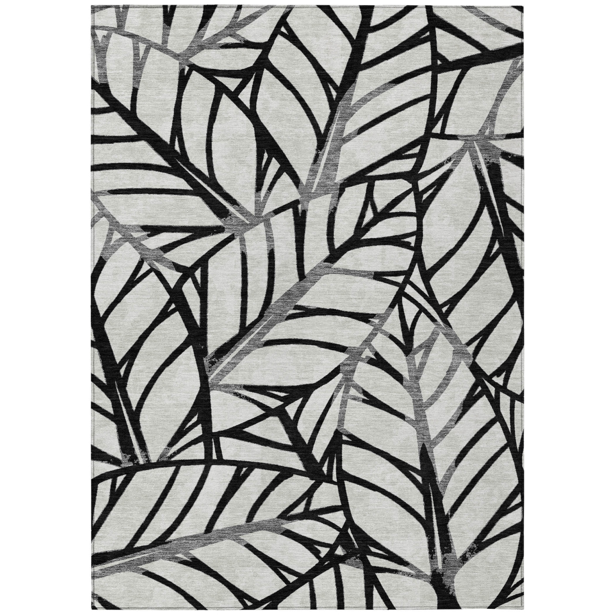 584192 9 x 12 ft. Floral Washable Indoor & Outdoor Rectangle Area Rug, Black, Gray & Beige