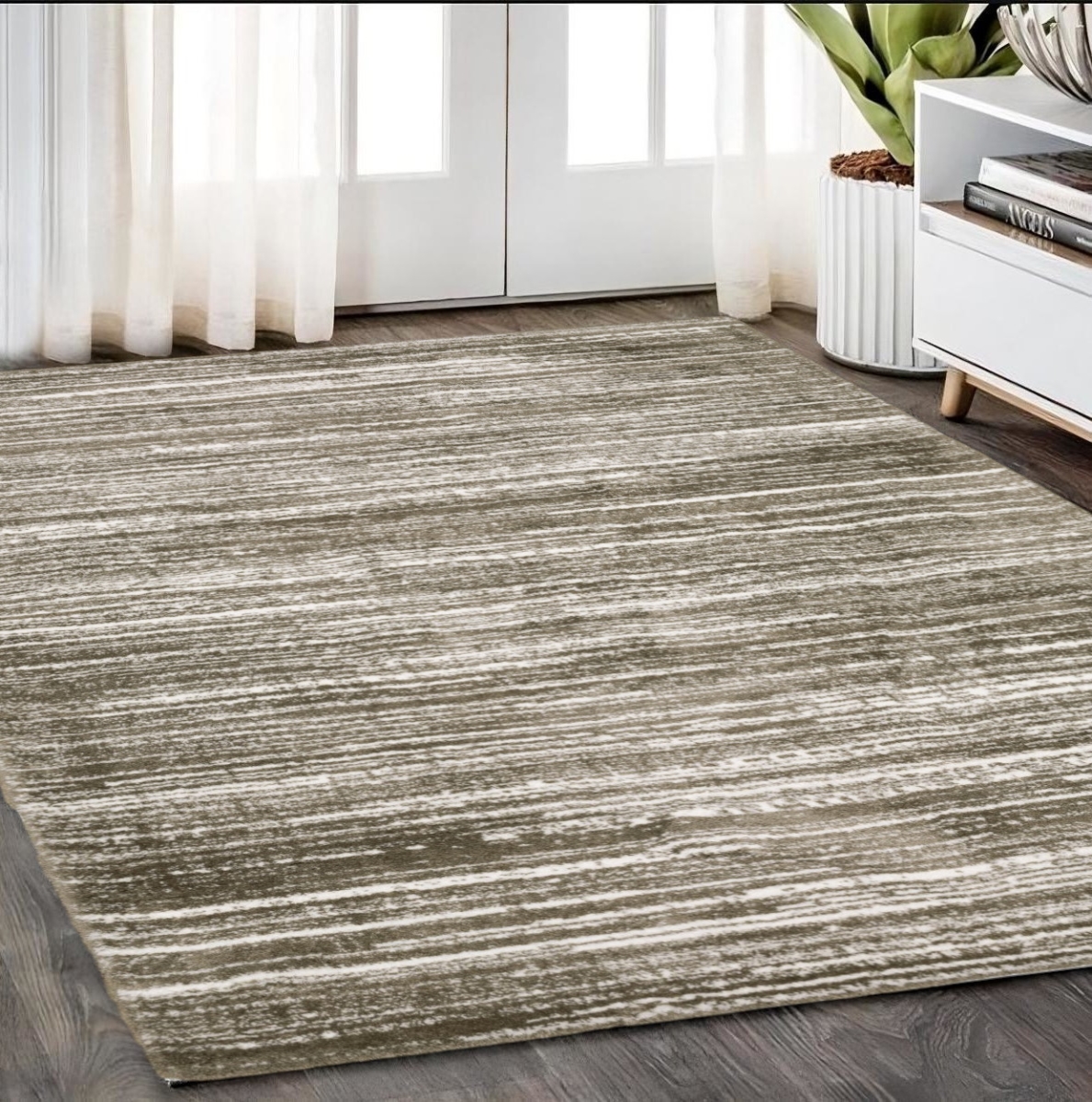 575053 5 x 8 ft. Striped Distressed Rectangle Area Rug, Brown & Ivory