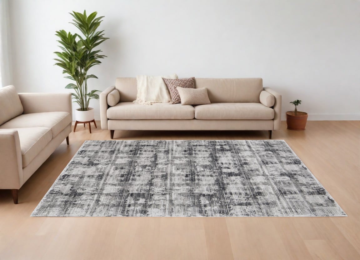 567729 7 x 10 ft. Abstract Power Loom Rectangle Area Rug, Gray & Ivory