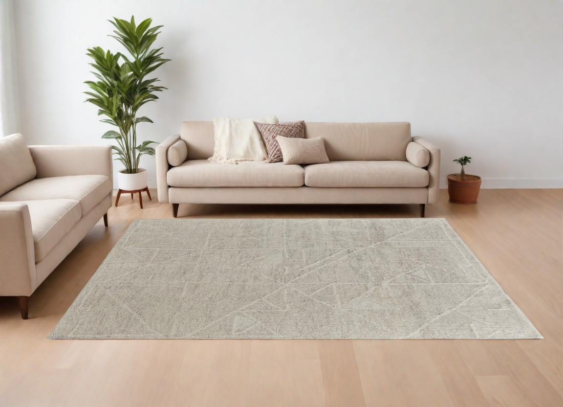 566429 6 x 9 ft. Wool Hand Knotted Rectangle Area Rug, Tan & Ivory
