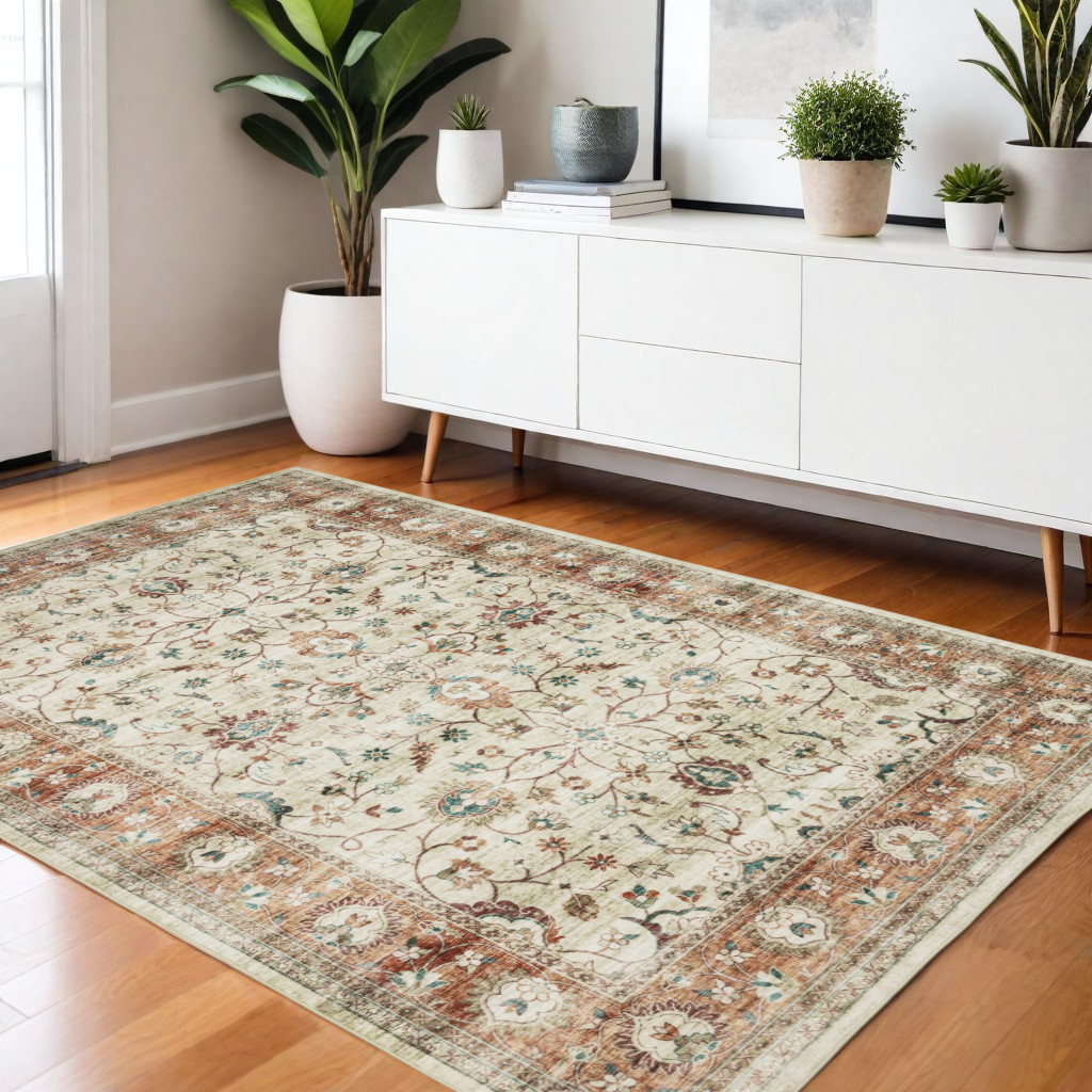 574707 4 x 6 ft. Oriental Distressed Rectangle Area Rug, Ivory & Rust