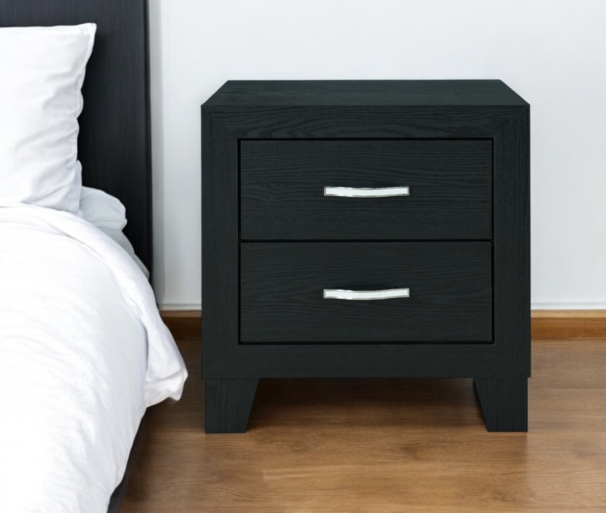 564656 22 in. Black Two Drawer Wood Nightstand