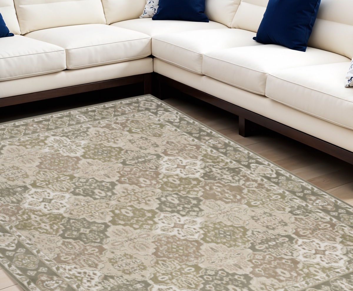 545392 8 x 10 in. Medallion Power Loom Distressed Rectangle Area Rug, Green & Ivory