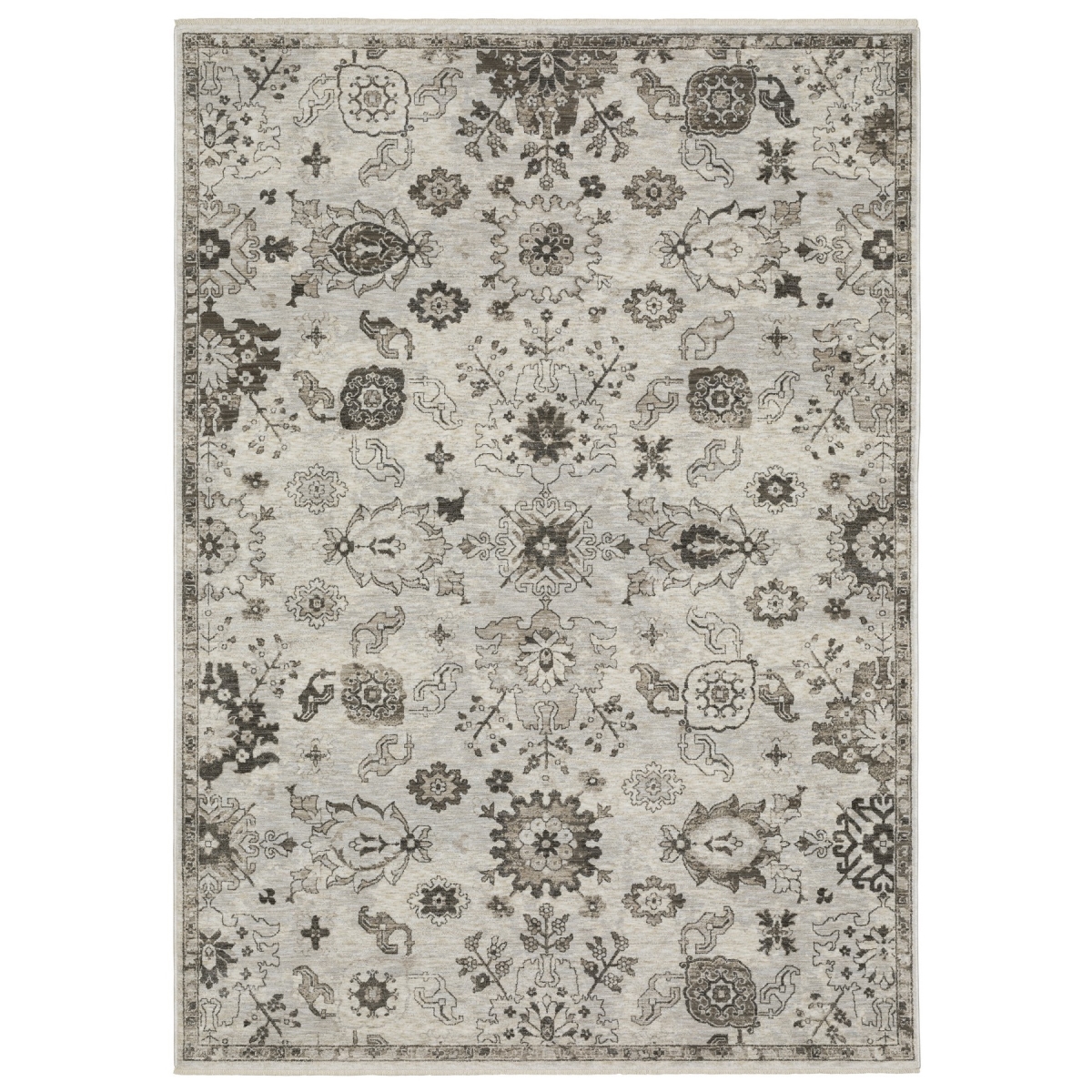 574894 10 x 13 ft. Oriental Rectangle Area Rug with Fringe, Ivory & Gray