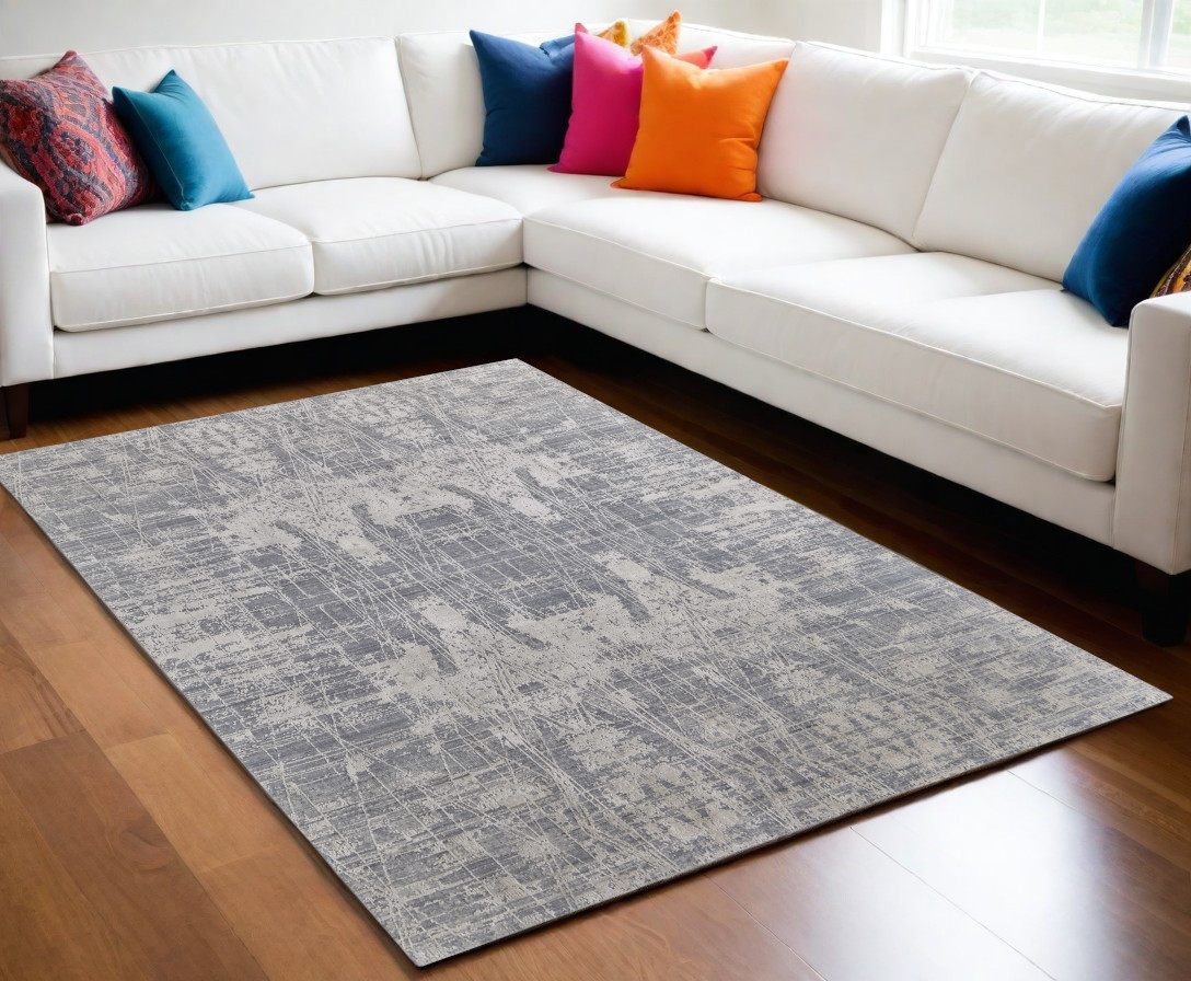 566869 5 x 8 ft. Abstract Hand Woven Worn Faded Rectangle Area Rug, Gray & Silver
