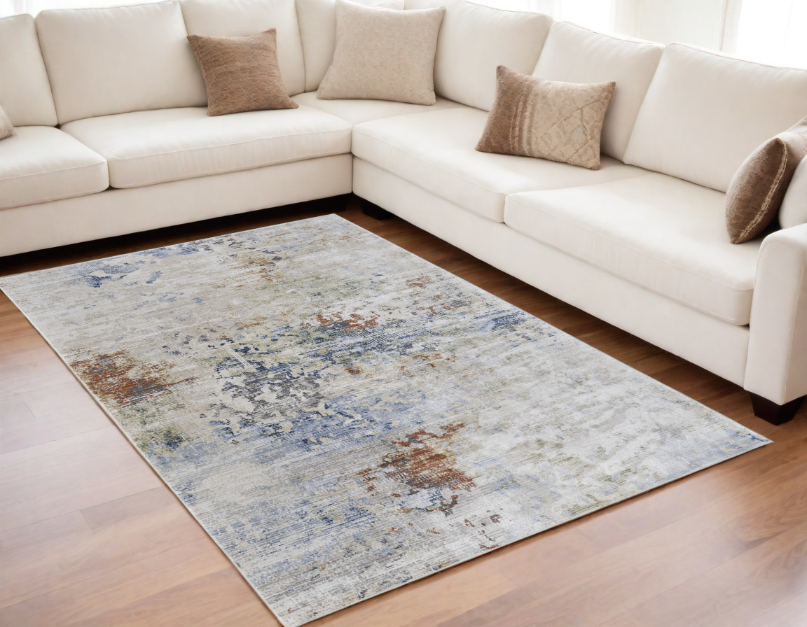 567703 5 x 8 ft. Abstract Power Loom Rectangle Area Rug, Red, Blue & Ivory
