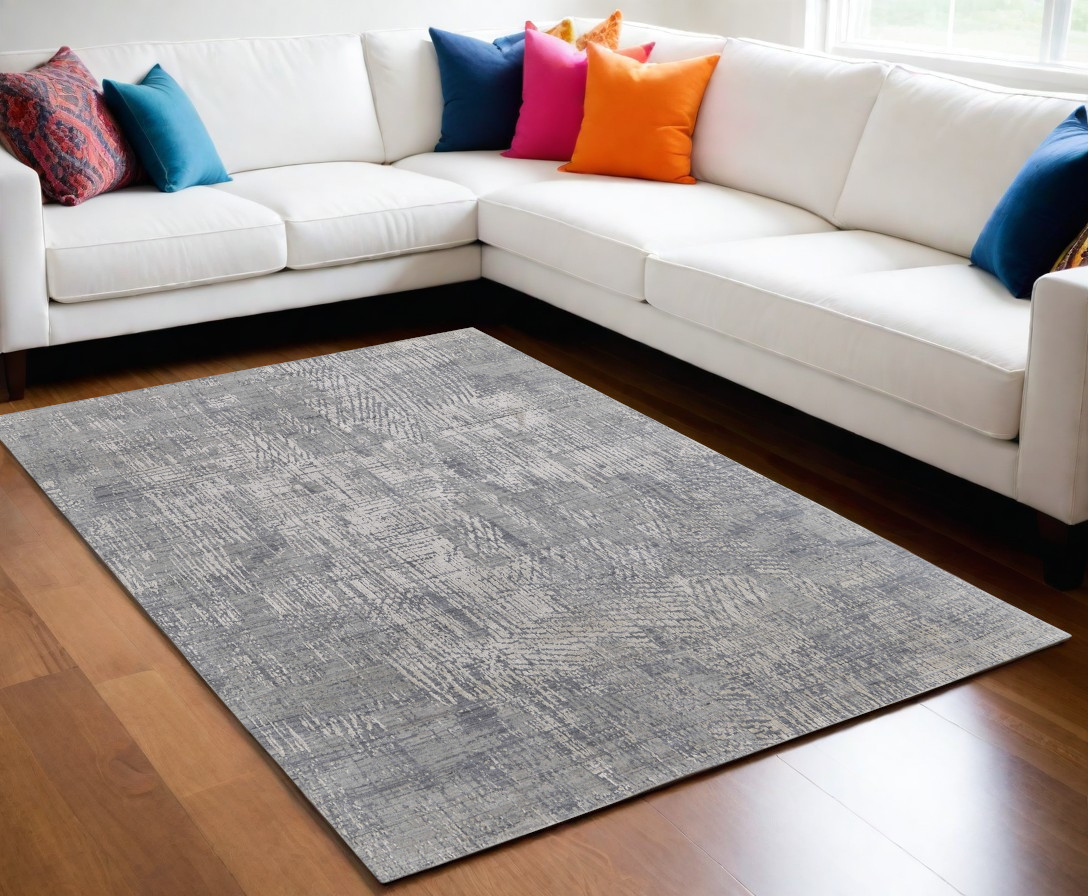 566877 5 x 8 ft. Abstract Hand Woven Worn Faded Rectangle Area Rug, Gray & Silver