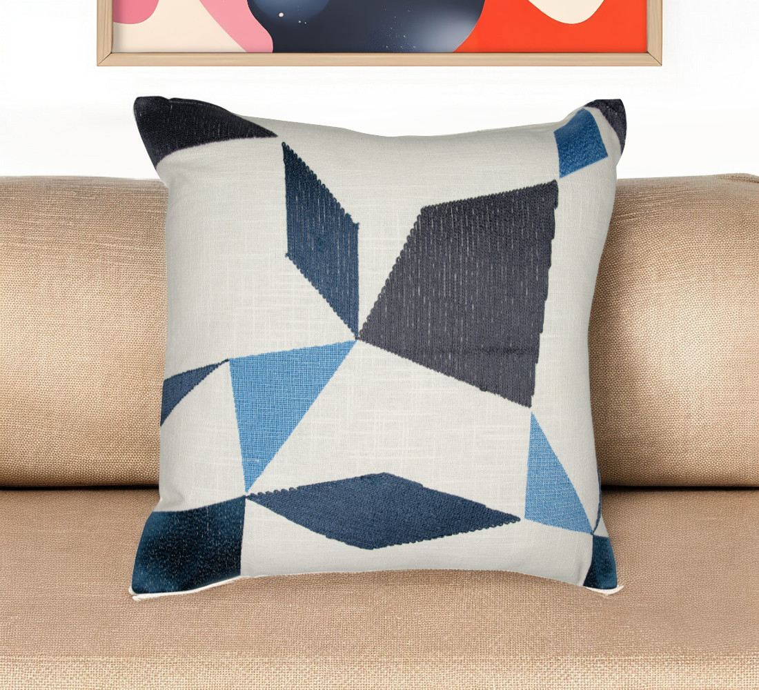 Geometric Cotton Blend Throw Pillow - Ivory & Blue - 24 in. - Soft & Cozy