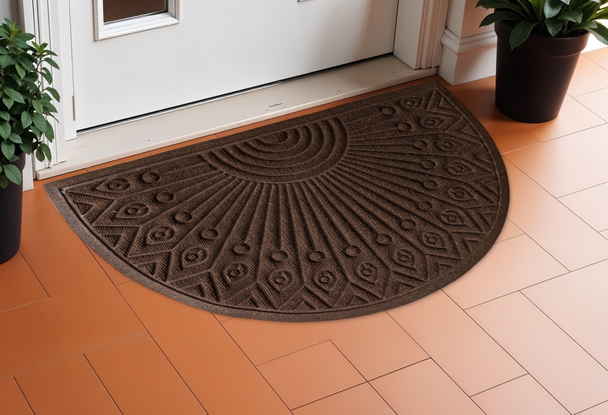 Picture of HomeRoots 577898 24 x 36 in. Brown Synthetic Fiber Abstract Outdoor Semi-Circle Machine Made Door Mat