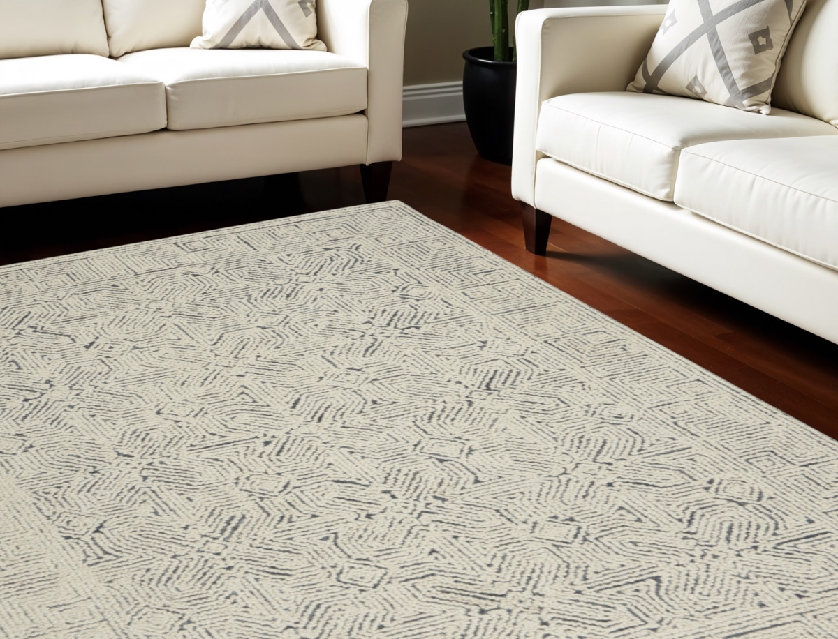 553489 8 x 12 ft. Wool Abstract Rectangle Area Rug, Navy Blue & Ivory