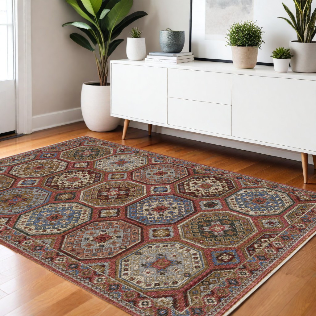 574972 4 x 6 ft. Medallion Rectangle Area Rug with Fringe, Pink & Red