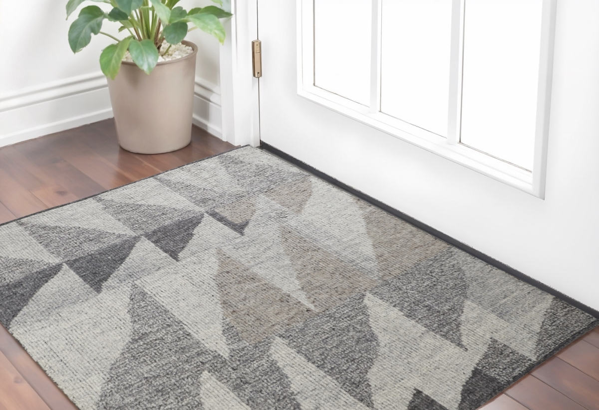 566413 2 x 3 ft. Wool Geometric Hand Knotted Rectangle Area Rug, Gray & Ivory