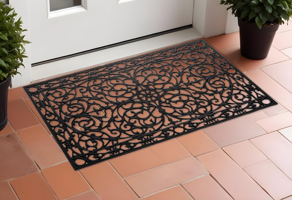 555202 24 x 36 in. Black Rubber Scrollwork Outdoor Door Mat