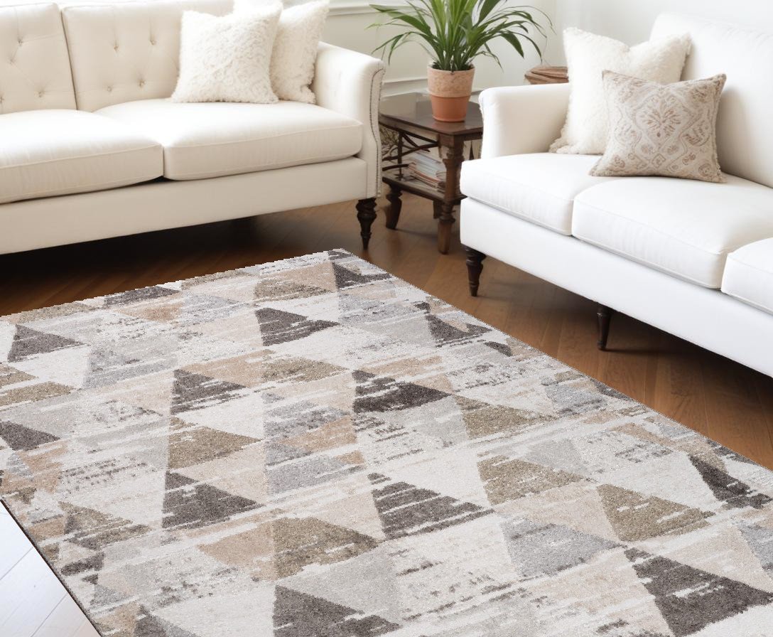558983 8 x 11 ft. Abstract Distressed Rectangle Area Rug, Beige & Brown