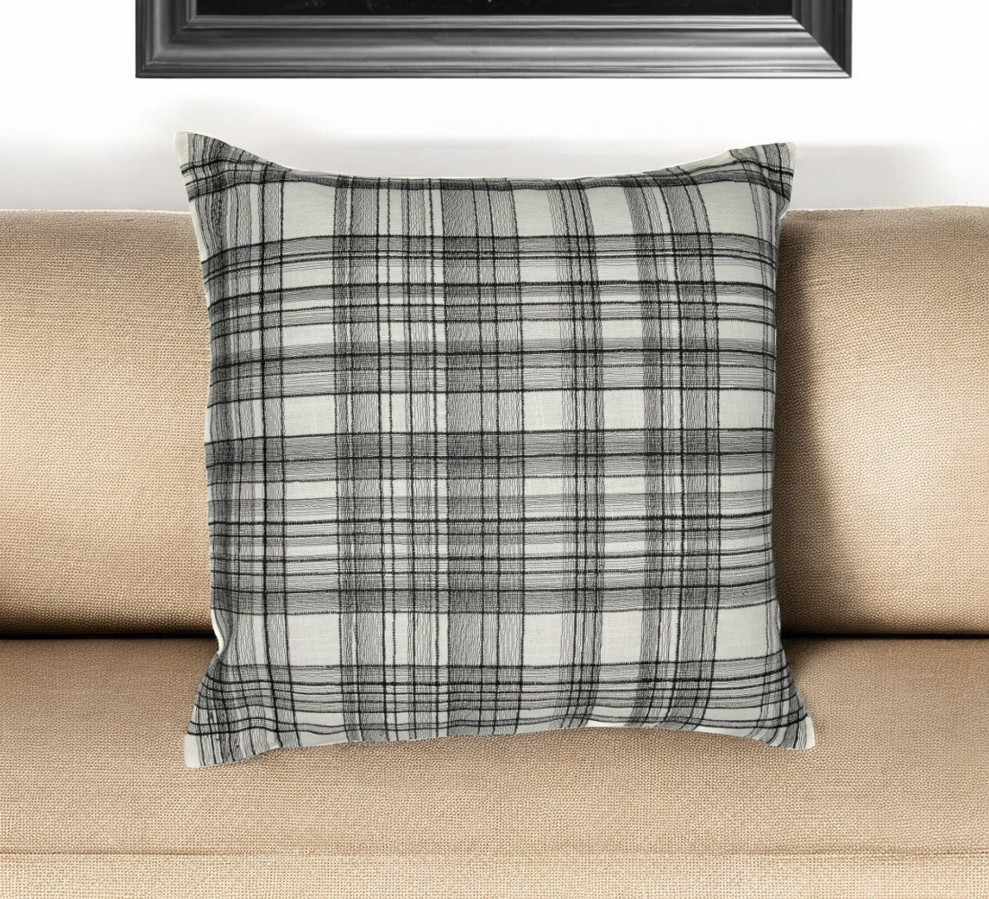 Geometric Throw Pillow - White & Black - 20 in. - Soft Cotton Blend with Embroidery