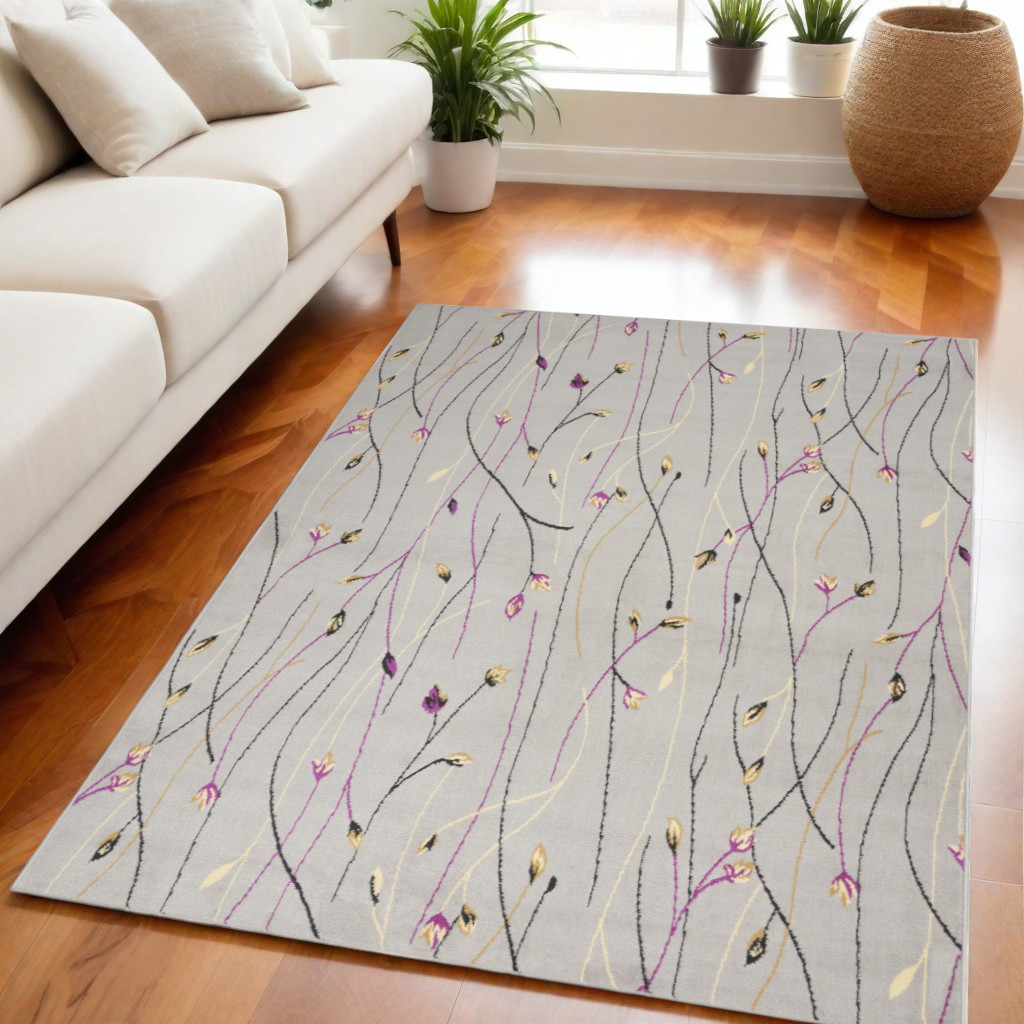 545363 5 x 7 ft. Floral Power Loom Rectangle Area Rug, Gray & Pink