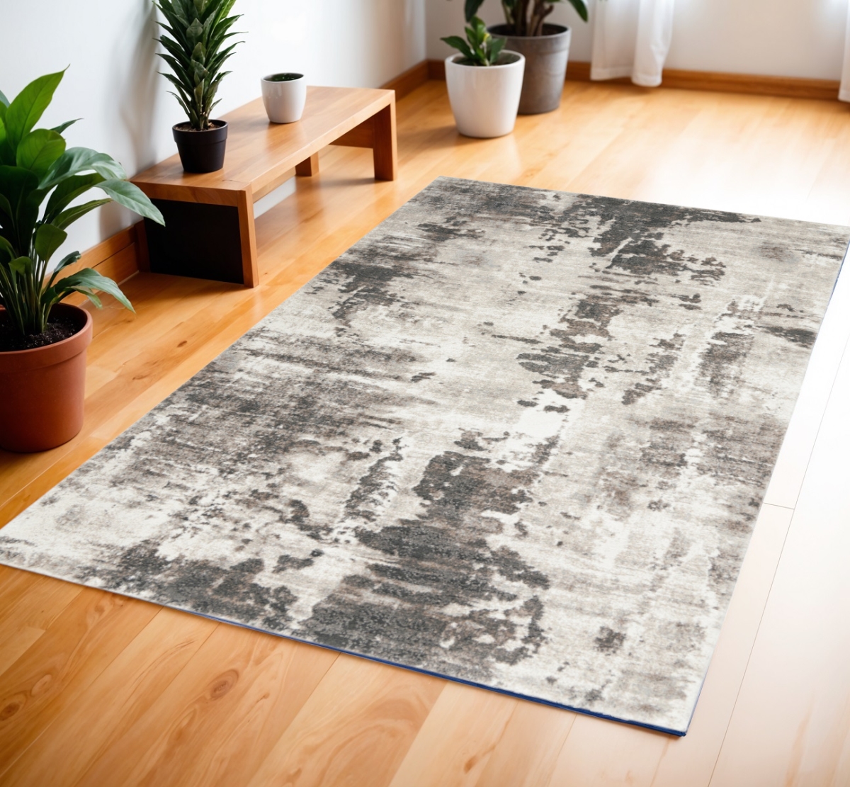 569621 4 x 6 ft. Abstract Power Loom Rectangle Area Rug, Tan