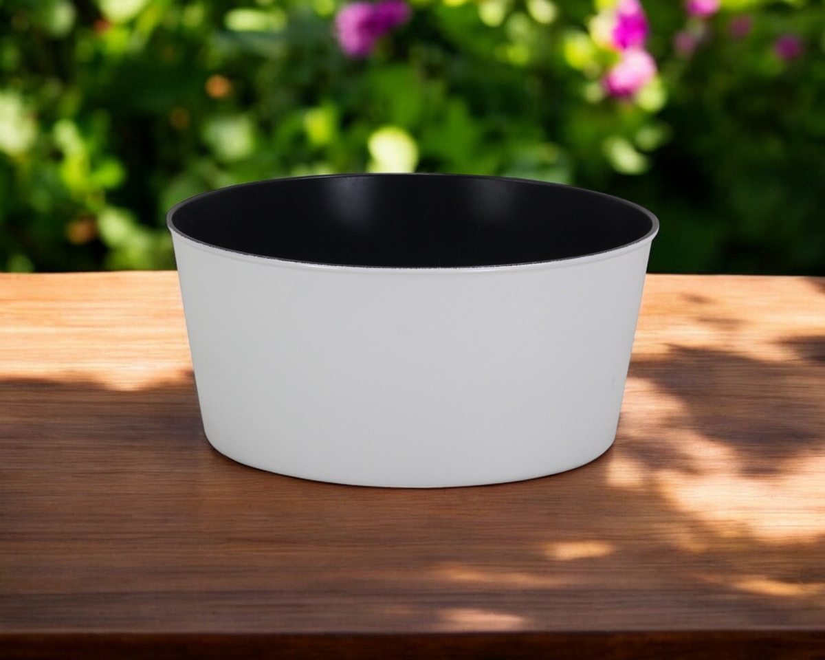 White Recycled Plastic Round Planter - 12 in. - Indoor/Outdoor - Weathered Finish