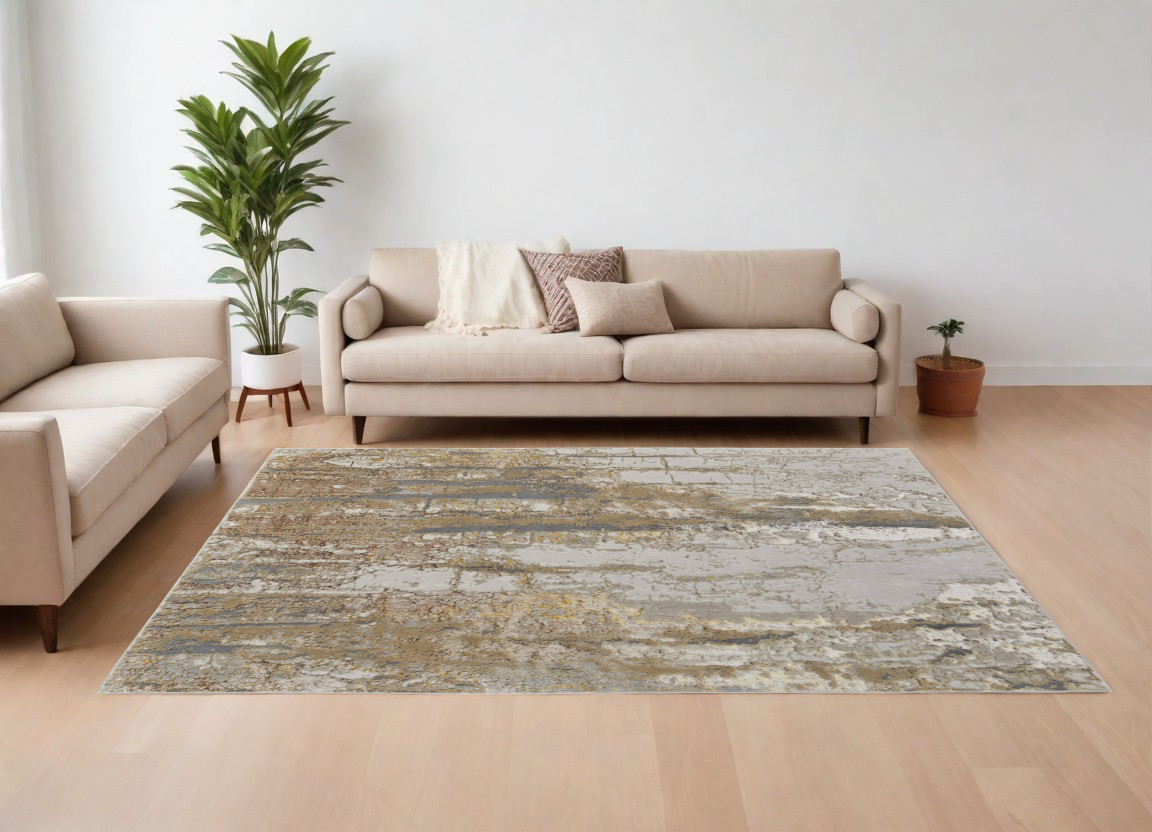 566594 9 x 12 ft. Abstract Power Loom Rectangle Area Rug, Ivory, Gray & Brown