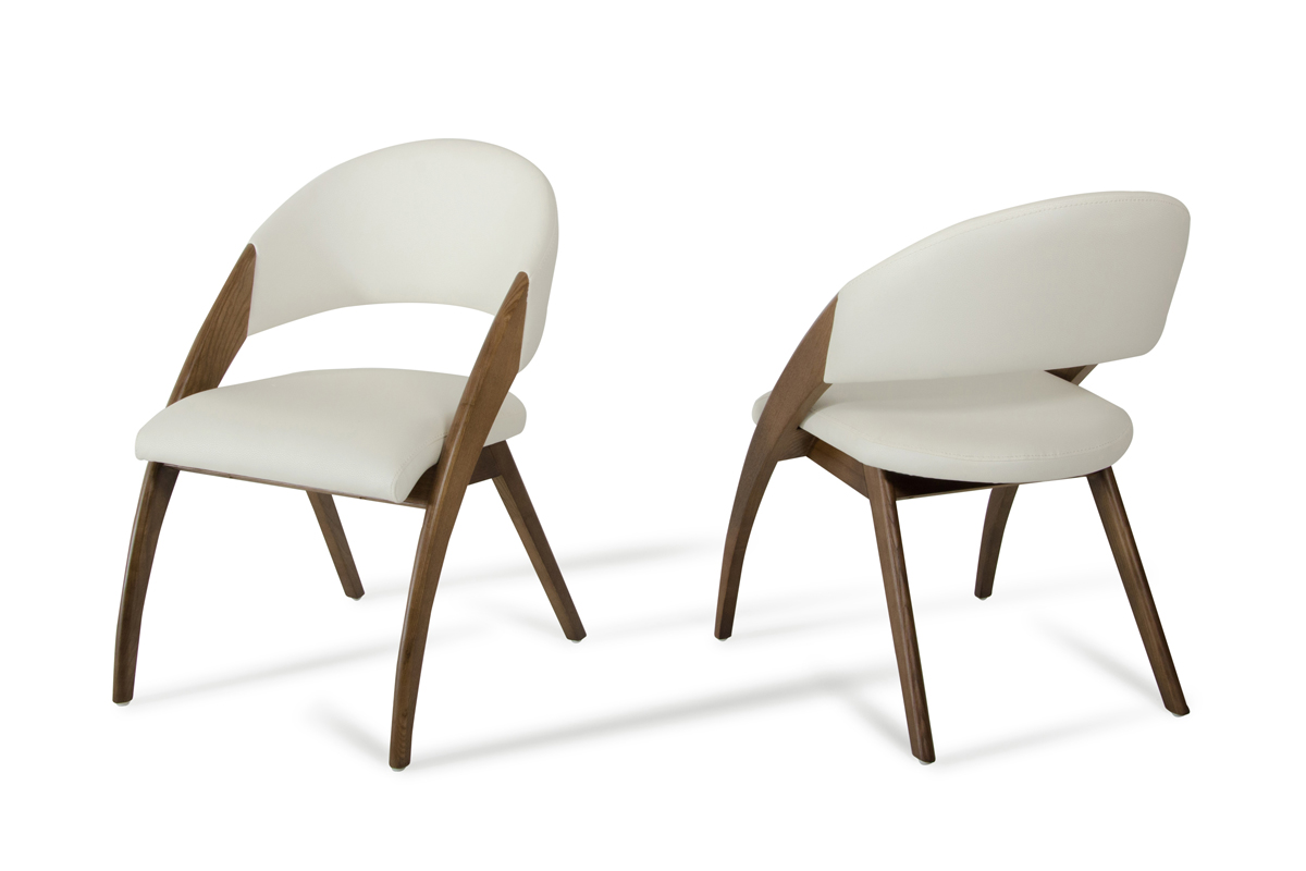 Modern Dining Chair - Cream & Walnut