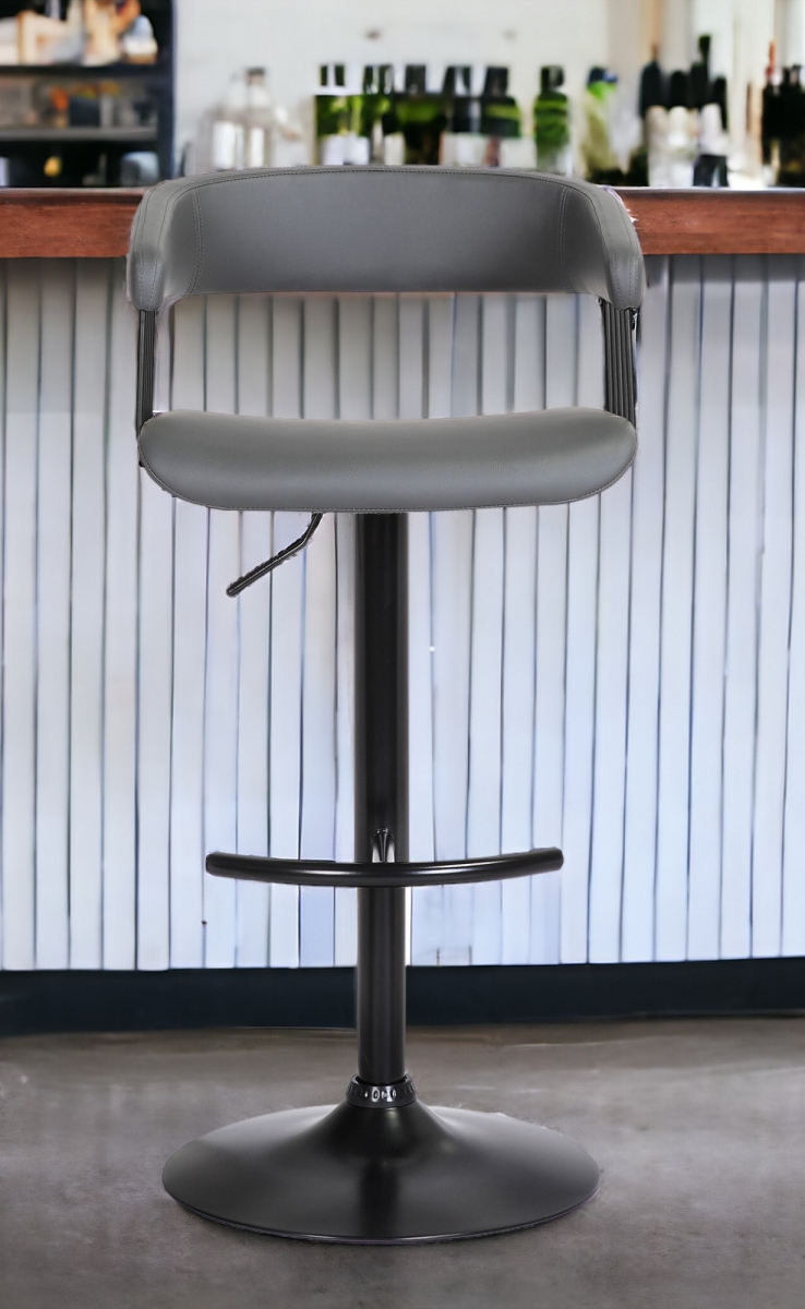 534473 Contemporary Gray & Black Faux Leather with Metal Swivel Adjustable Height Bar Chair