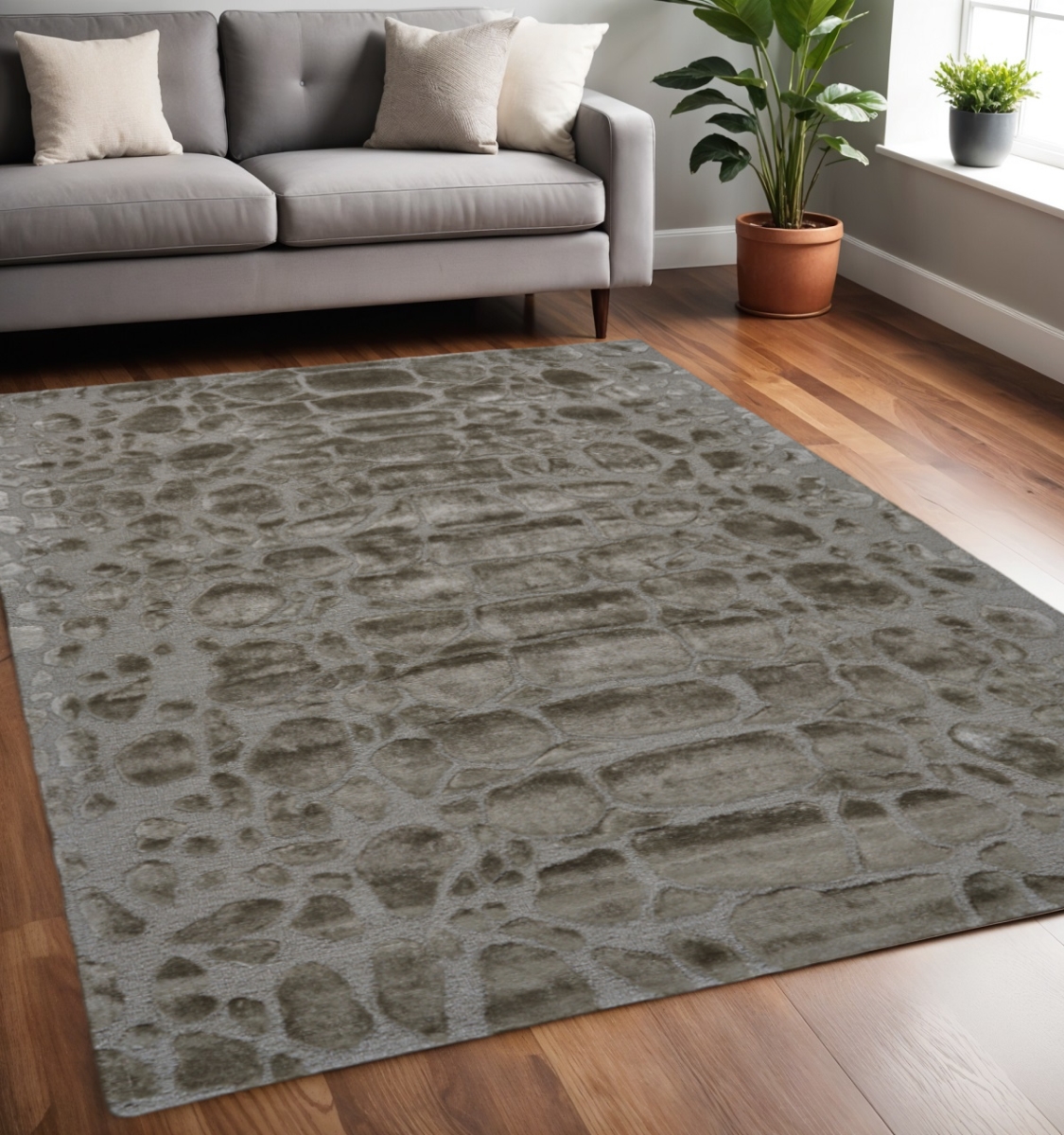 565840 5 x 8 ft. Rectangle Abstract Hand-Tufted Area Rug - Taupe & Gray