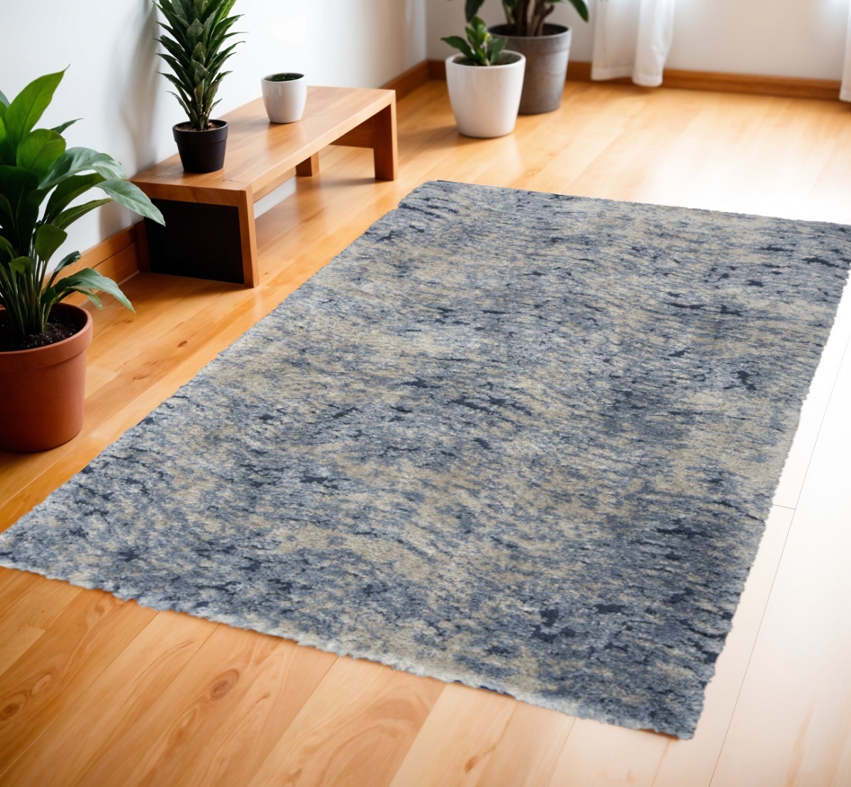 550696 4 x 6 ft. Abstract Shag Rectangle Area Rug - Sky Blue