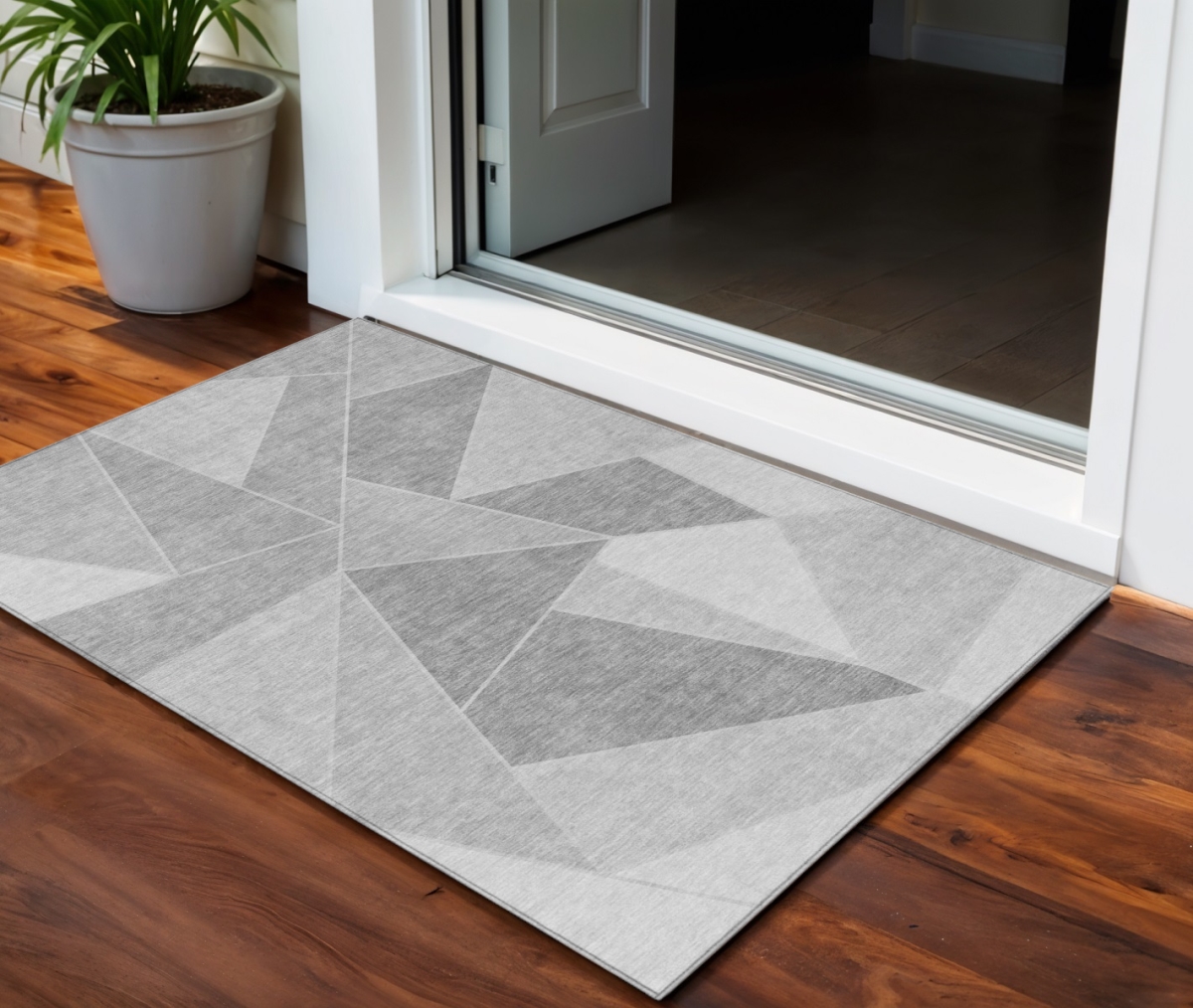 579559 3 x 5 ft. Geometric Washable Indoor & Outdoor Rectangle Area Rug, Gray, Silver & Graphite