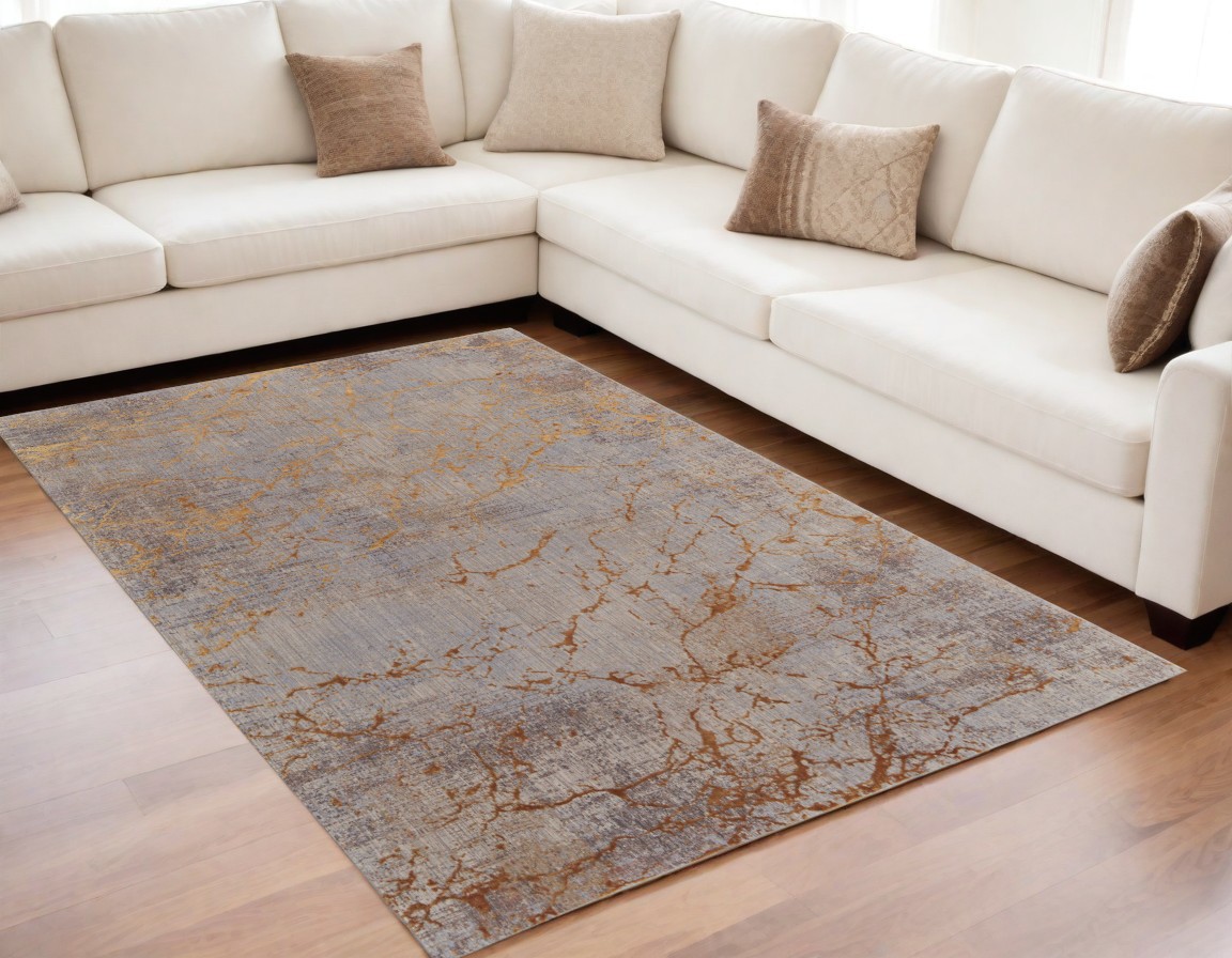 567650 5 x 8 ft. Abstract Power Loom Rectangle Area Rug, Brown, Gold & Gray