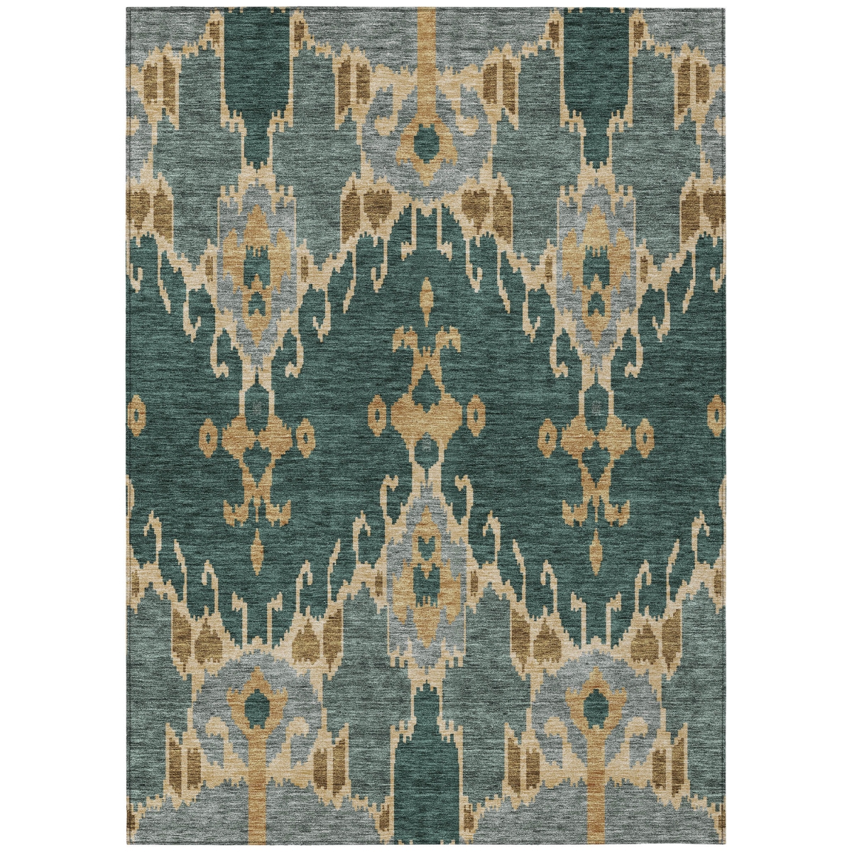 584687 5 x 8 ft. Ikat Washable Indoor & Outdoor Rectangle Area Rug, Green, Gray & Gold -  HomeRoots