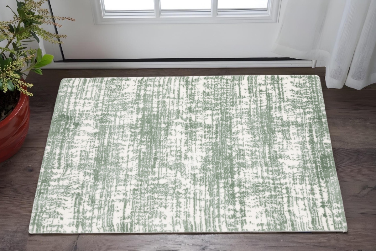 575306 2 x 3 ft. Abstract Rectangle Area Rug, Green & Ivory