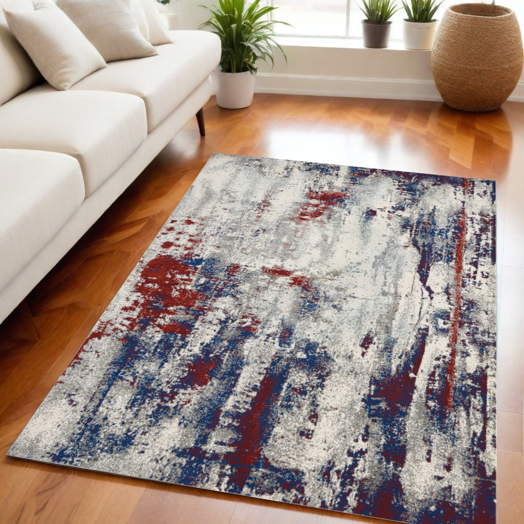 550556 5 x 7 ft. Abstract Non Skid Rectangle Area Rug, Ivory, Red & Blue