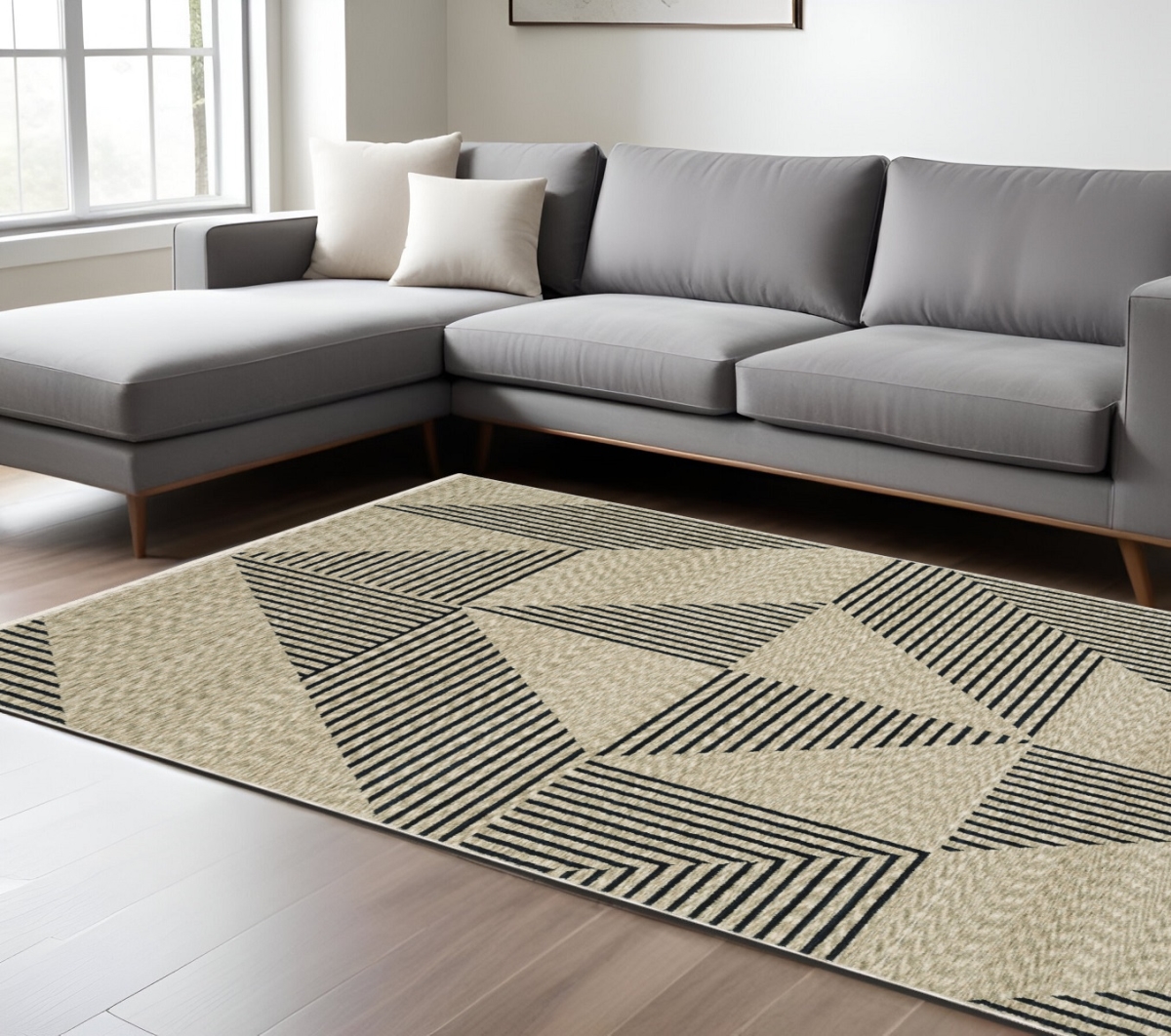 575007 7 x 10 ft. Geometric Rectangle Area Rug with Fringe, Beige