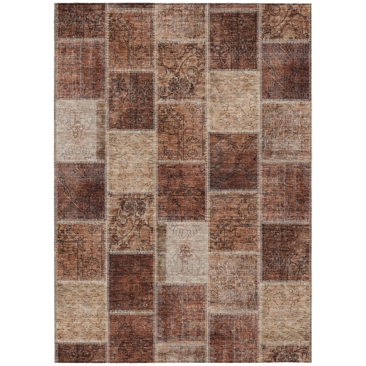 586325 5 x 8 ft. Patchwork Washable Indoor & Outdoor Rectangle Area Rug, Orange, Copper & Beige