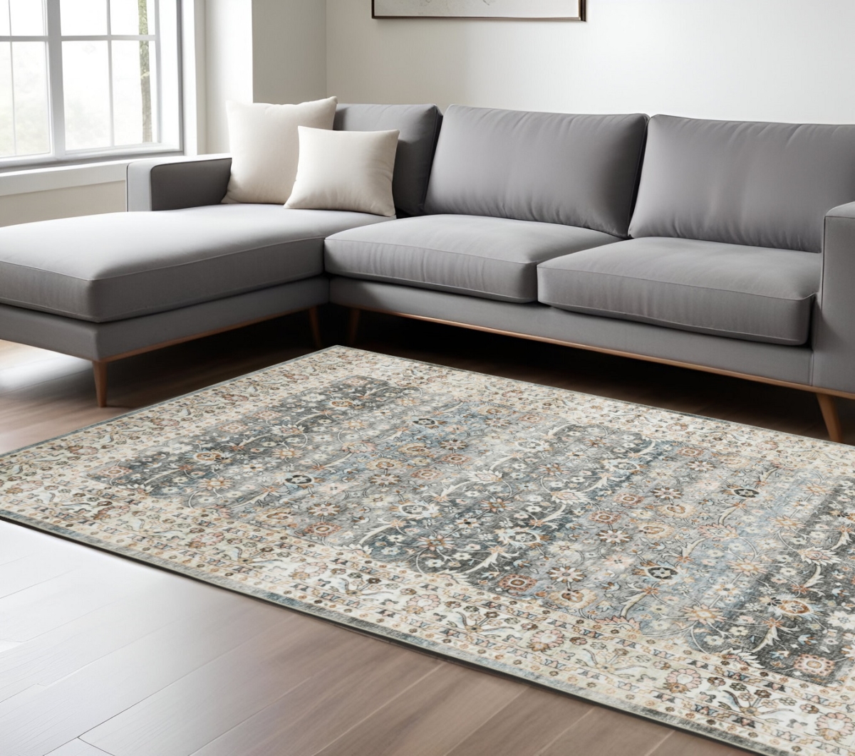 575407 8 x 10 ft. Oriental Rectangle Area Rug, Gray & Ivory