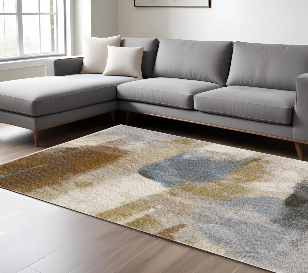 574776 8 x 11 ft. Abstract Distressed Rectangle Area Rug with Fringe, Beige & Rust