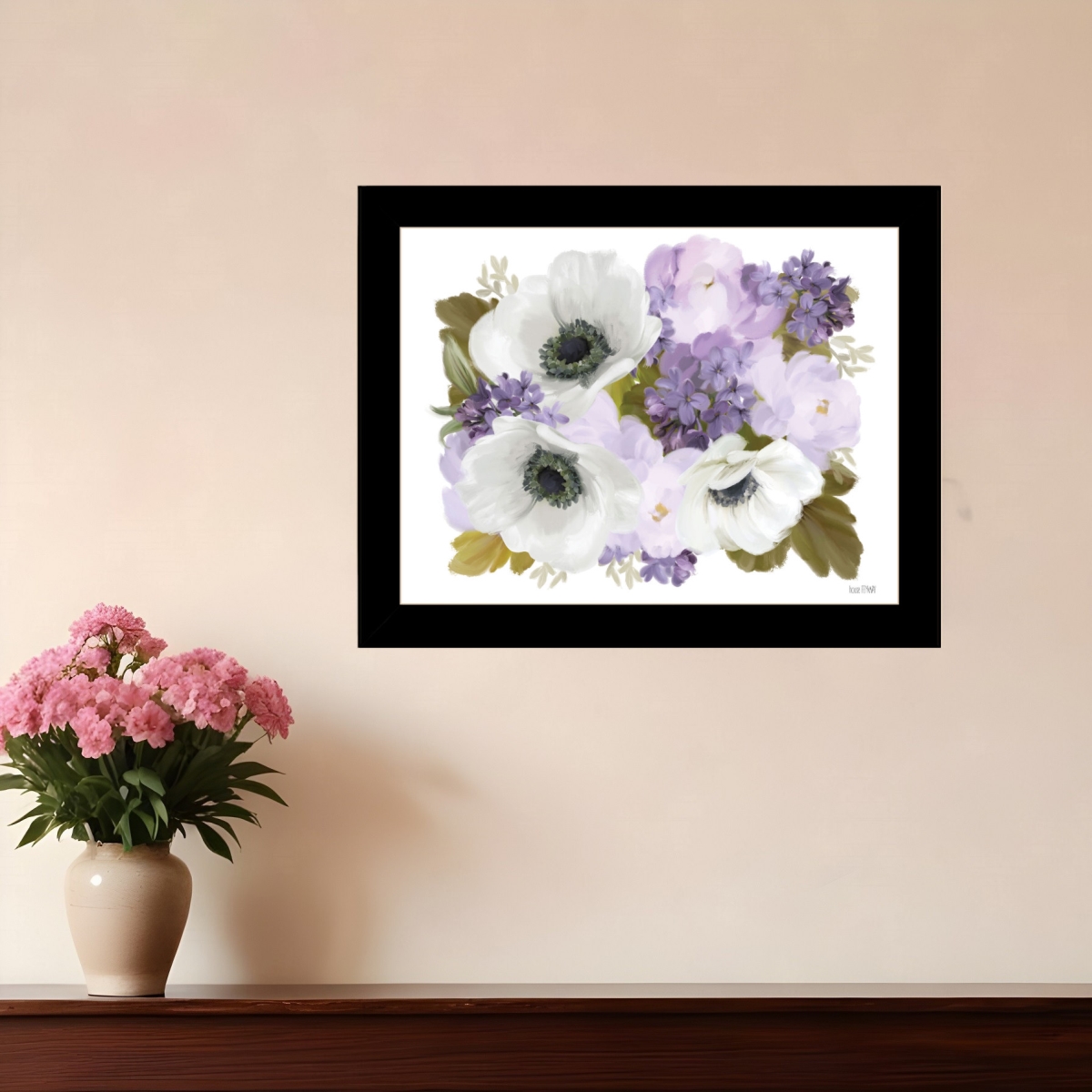 529866 Lilacs & Anemone Black Framed Print Wall Art