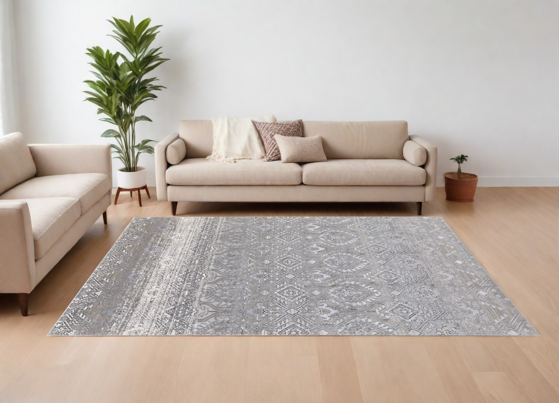 567379 12 x 15 ft. Abstract Power Loom Worn Faded Rectangle Area Rug, Black & Silver