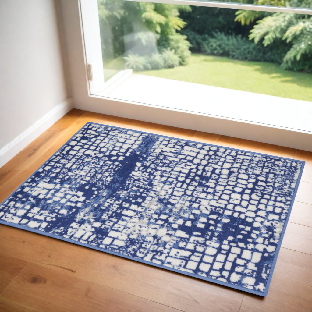 553051 3 x 5 ft. Abstract Rectangle Area Rug, Ivory & Navy Blue