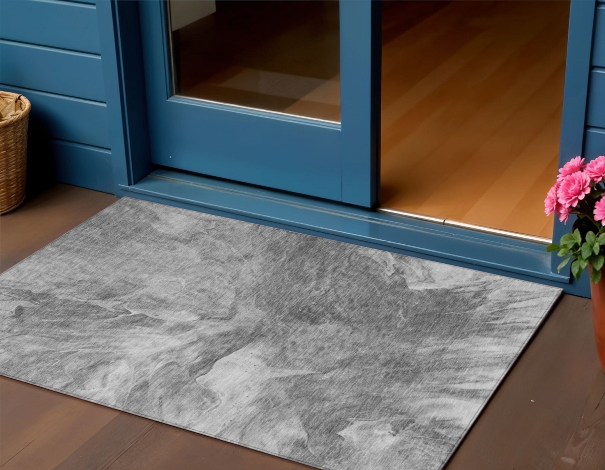 579715 3 x 5 ft. Abstract Washable Indoor & Outdoor Rectangle Area Rug, Gray, Silver & Charcoal