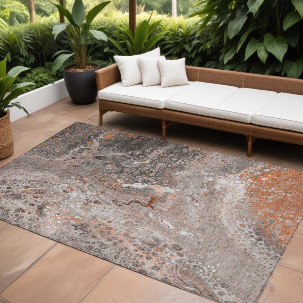 577443 9 x 12 ft. Abstract Washable Indoor & Outdoor Rectangle Area Rug, Terra Cotta, Copper & Gray