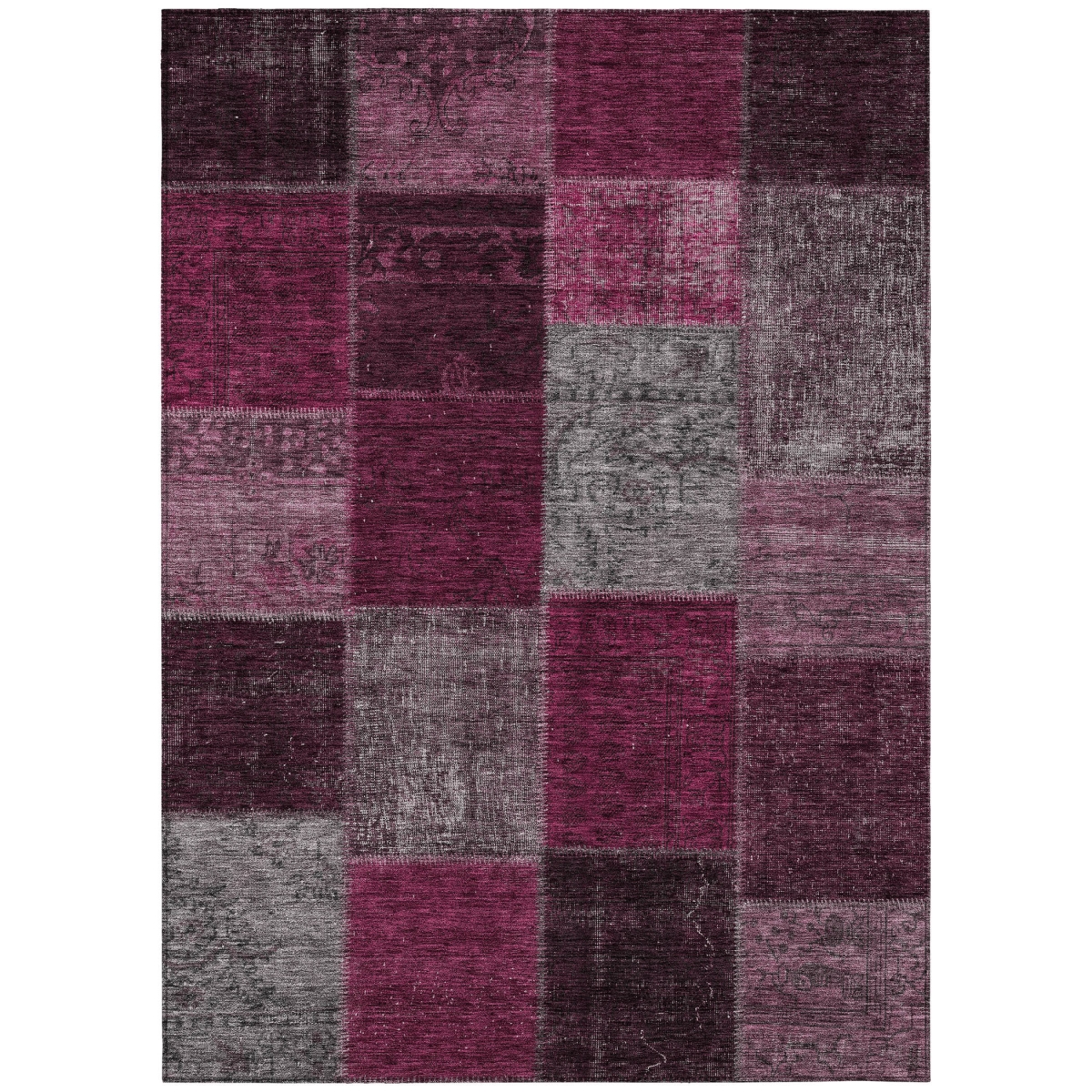 580638 9 x 12 ft. Patchwork Washable Indoor & Outdoor Rectangle Area Rug, Merlot, Burgundy & Gray