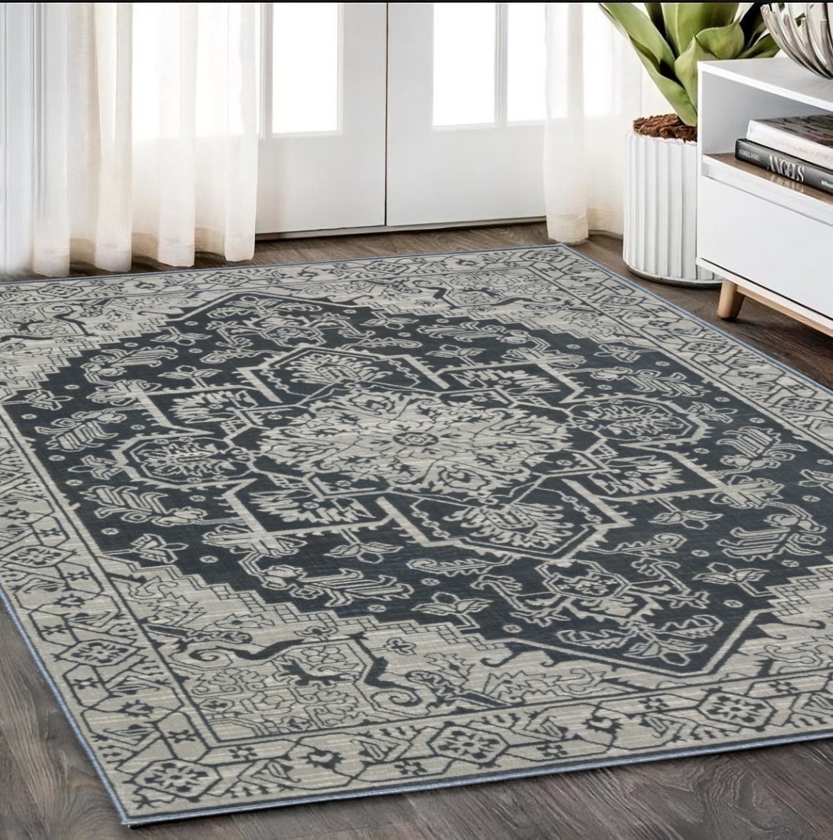 574695 5 x 8 ft. Oriental Rectangle Area Rug, Blue & Gray
