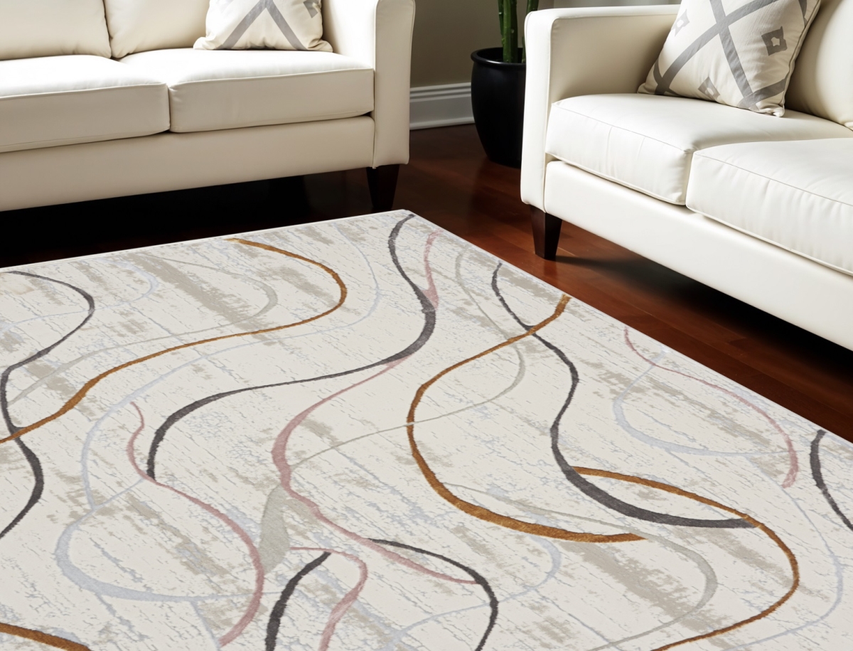 550582 8 x 10 ft. Abstract Non Skid Rectangle Area Rug, Ivory, Brown & Gray
