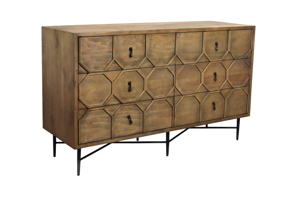 564527 60 in. Natural Solid Wood Six Drawer Double Dresser