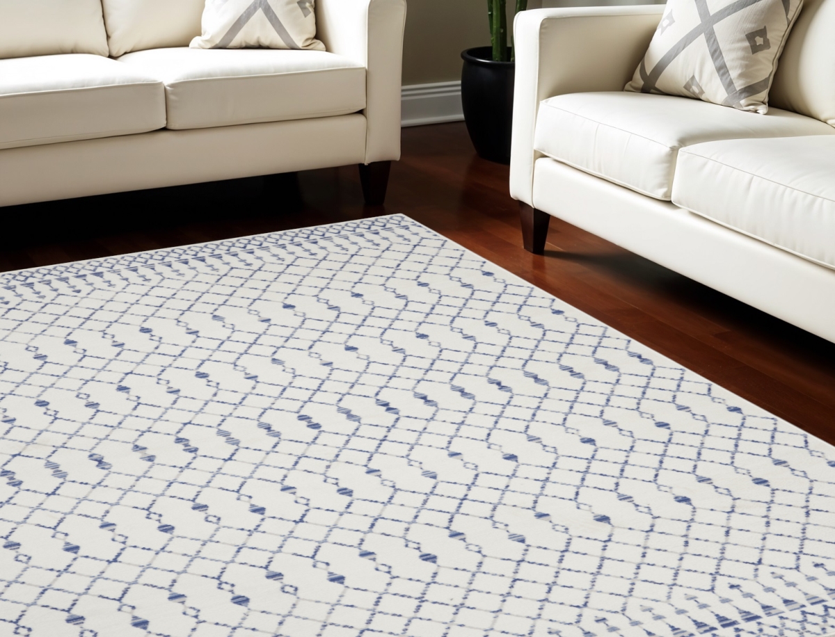 551413 8 x 12 ft. Geometric Distressed Non Skid Rectangle Area Rug, Ivory & Blue
