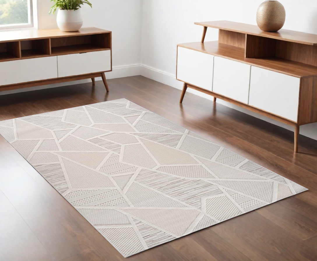 558407 4 x 6 ft. Geometric Distressed Rectangle Area Rug, Cream & Beige